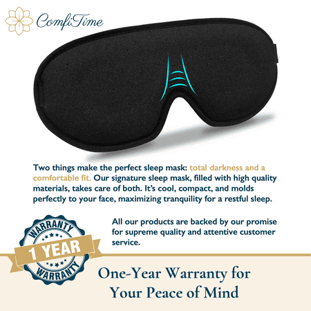 ComfiTime 3D Sleep Mask - 100% Blackout Eye Mask for Sleeping, Eye Covers for Men,Women,Kids, Contour Blindfold with Nose Baffle, Soft & Lightweight Sleep Eye Blinders , Latex-Free, Black
