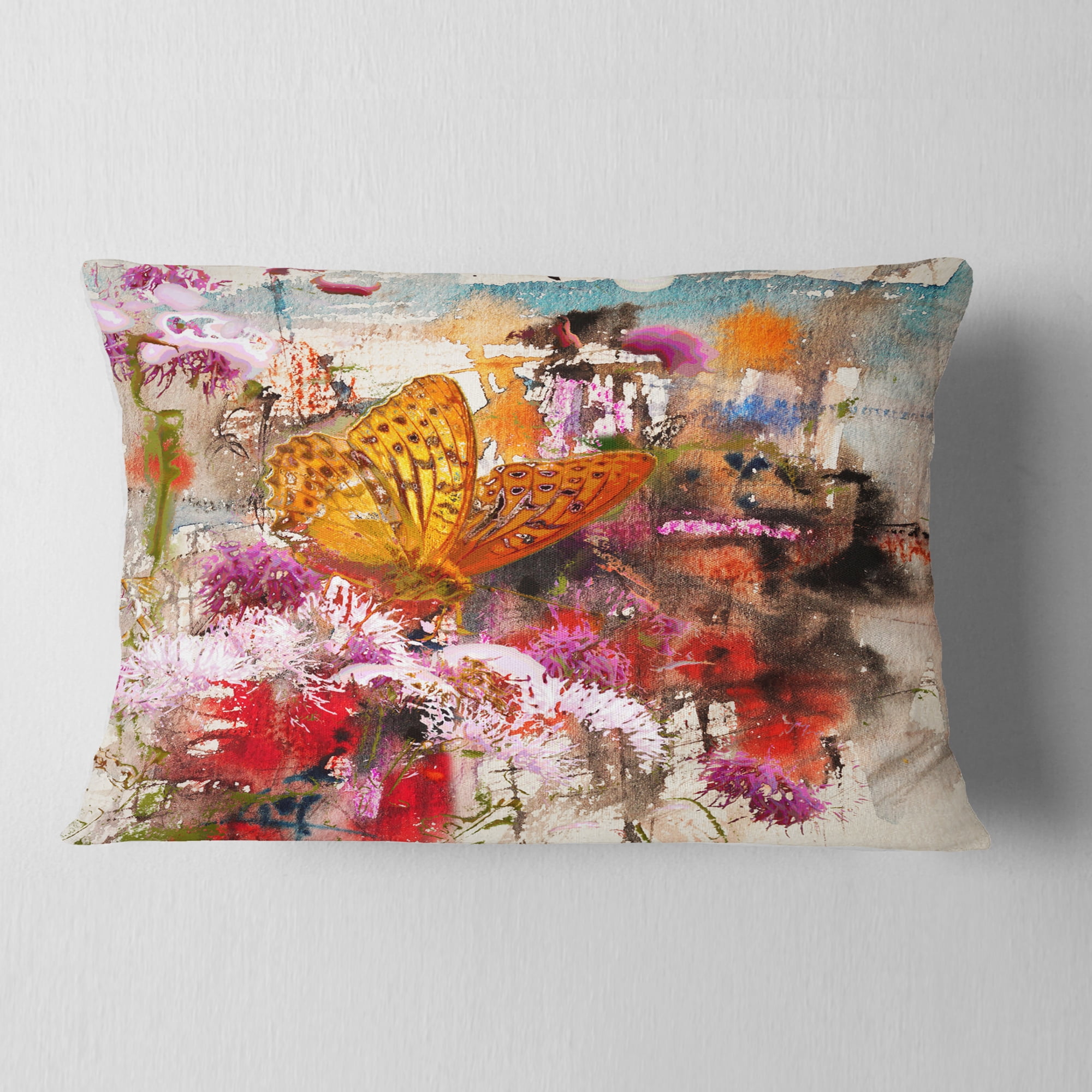 Designart Butterfly Drinking Honey - Floral Throw Pillow - 12x20