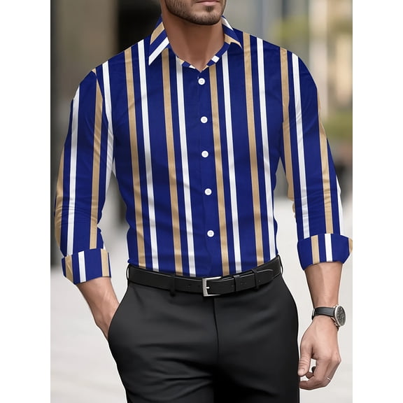 Men's Luxury Shirts Slim Fit Long Sleeves Casual Button Down Dress Shirts Blue XL