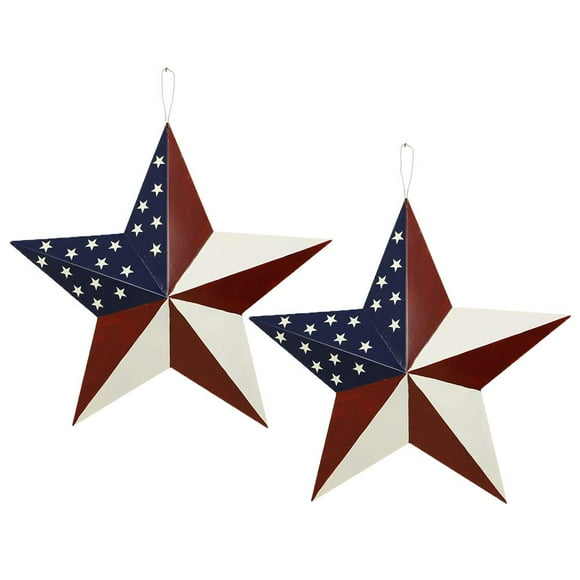 E-view Metal Barn Star Set Patriotic Home Decor Primitive Indoor Outdoor Wall Art 2 Pcs Rustic Hanging Stars Decorations for Walls Fence Porch House July of 4th Decoration (21"-a)