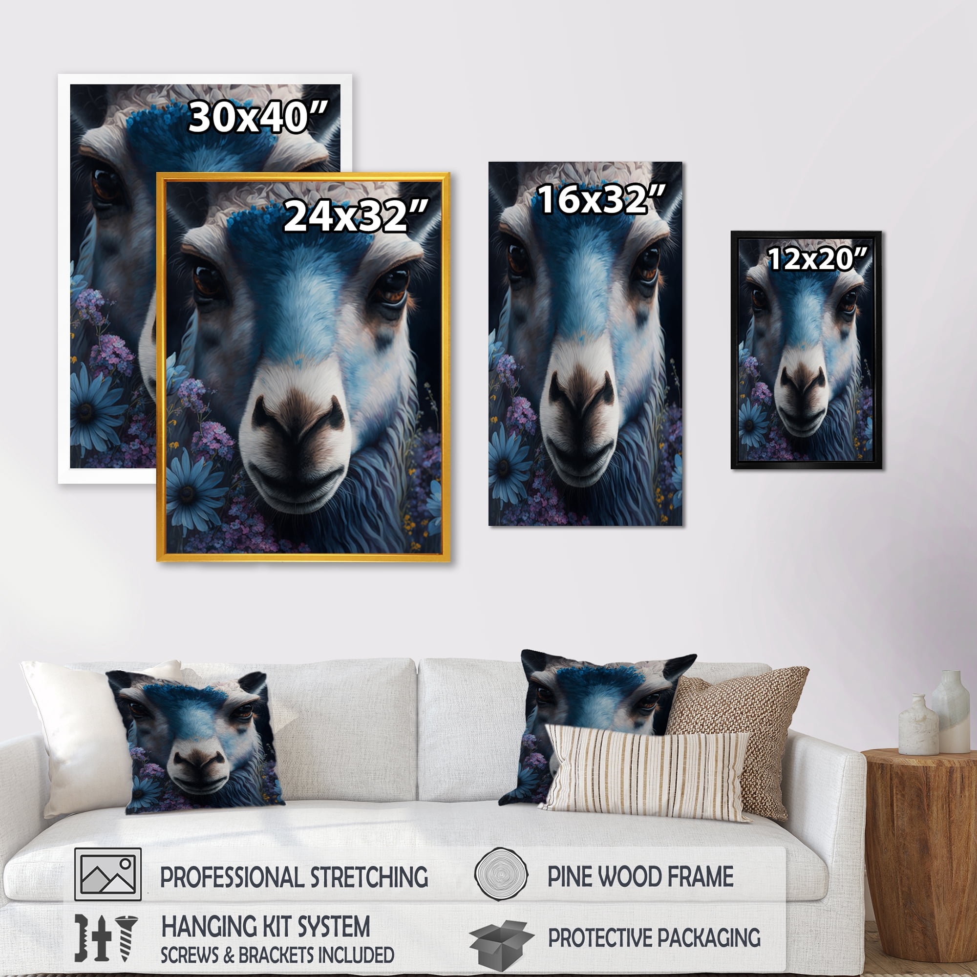 Designart Llama Portrait With Flowers I Canvas Wall Art