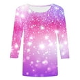 thumbnail image 4 of Cavosen Women's Tops 3/4 Sleeve Dressy Gradient Sparkle Glitter Shiny Print T-Shirts Round Neck Loose Blouse Trendy Pullover Shirts Flowy Workout Tees Summer Plus Size 3XL, 4 of 5