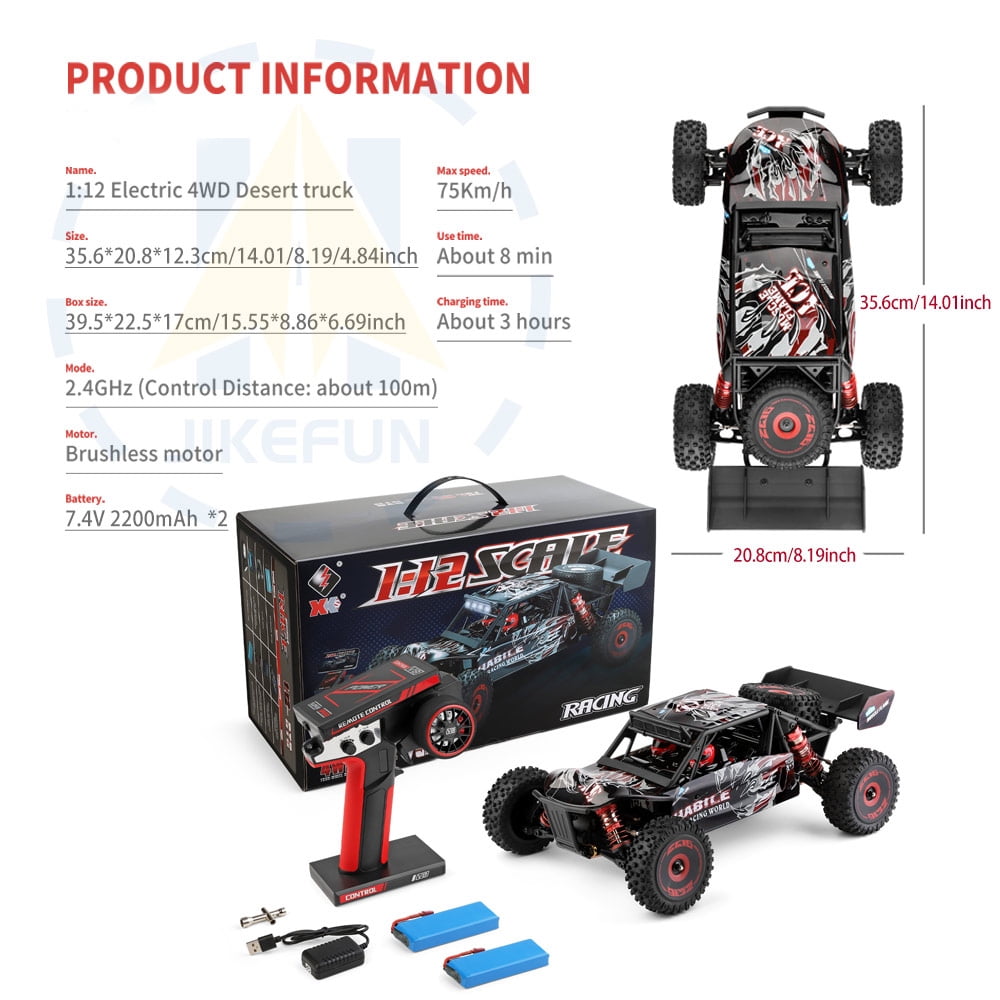 WLtoys 124016 Brushless RC Car 75 KM/H 2.4G 4WD Electric High Speed Off-Road Remote Control Drift Racing Toys For Boys with 2 Batteries