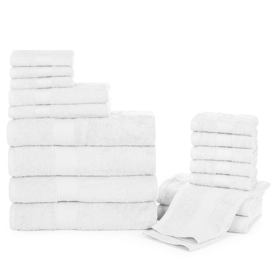 Ample Decor Luxury Bathroom Towel Set of 18 - 4 Hand Towel, 4 Bath Towel, 10 Wash Cloths - White