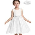 thumbnail image 3 of Flower Girl Dress Size 7 Girls Sleeveless Floral Lace Tulle Dress with Headband 3-9 Years Old Bowknot Princess Gown, White, 9 Years, 3 of 4