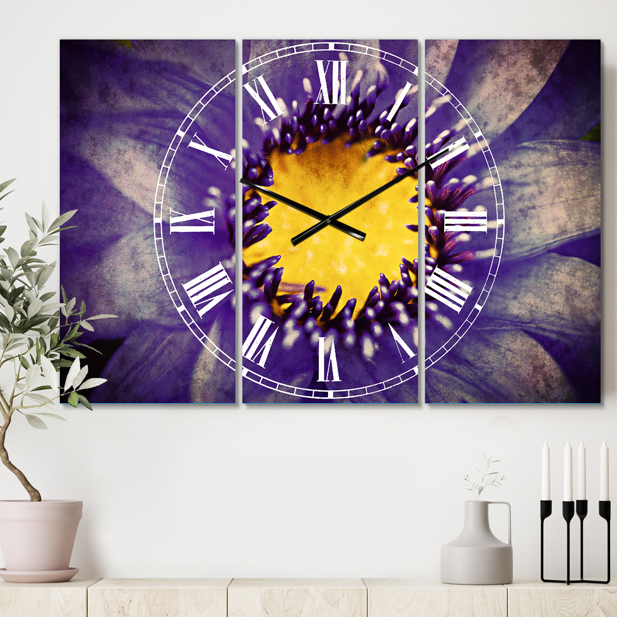 Designart 'Blue Lotus Close up Watercolor' Traditional Wall Clock