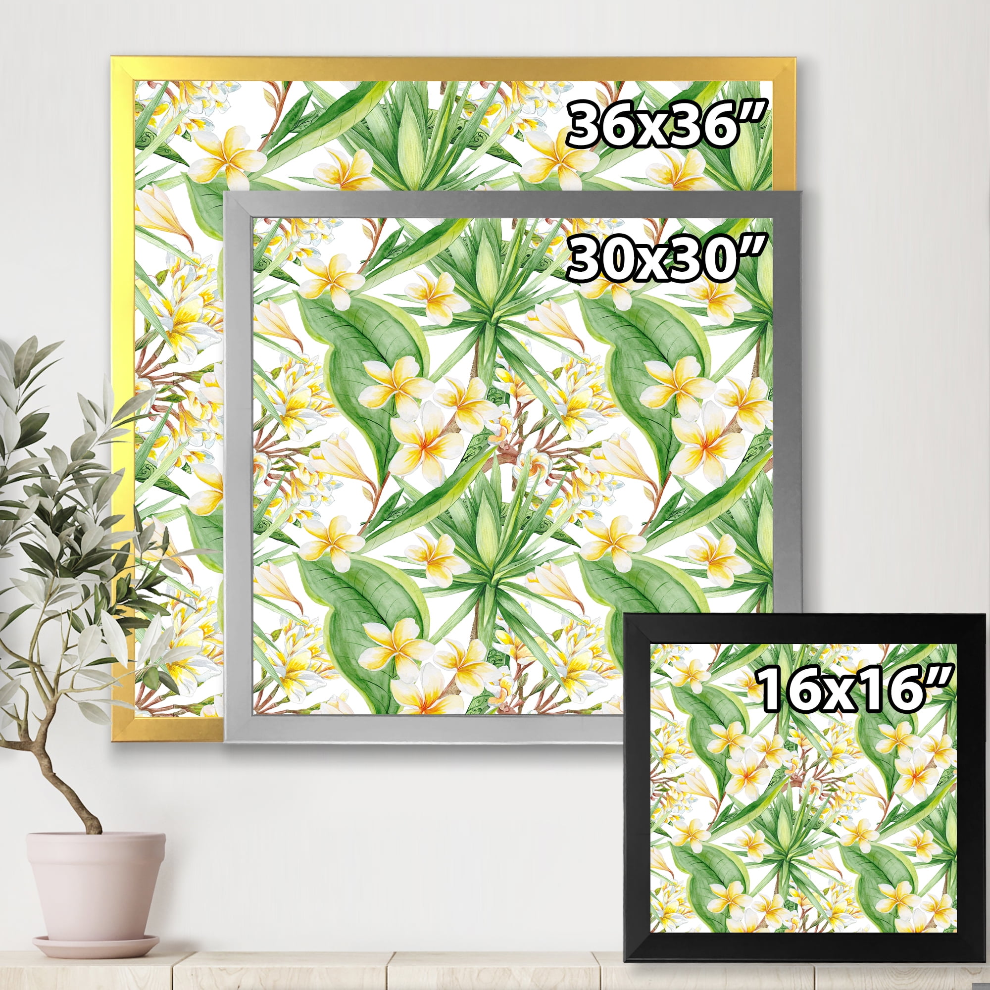 Designart 'Yellow Flowers and Tropical Foliage IX' Modern Framed Art Print