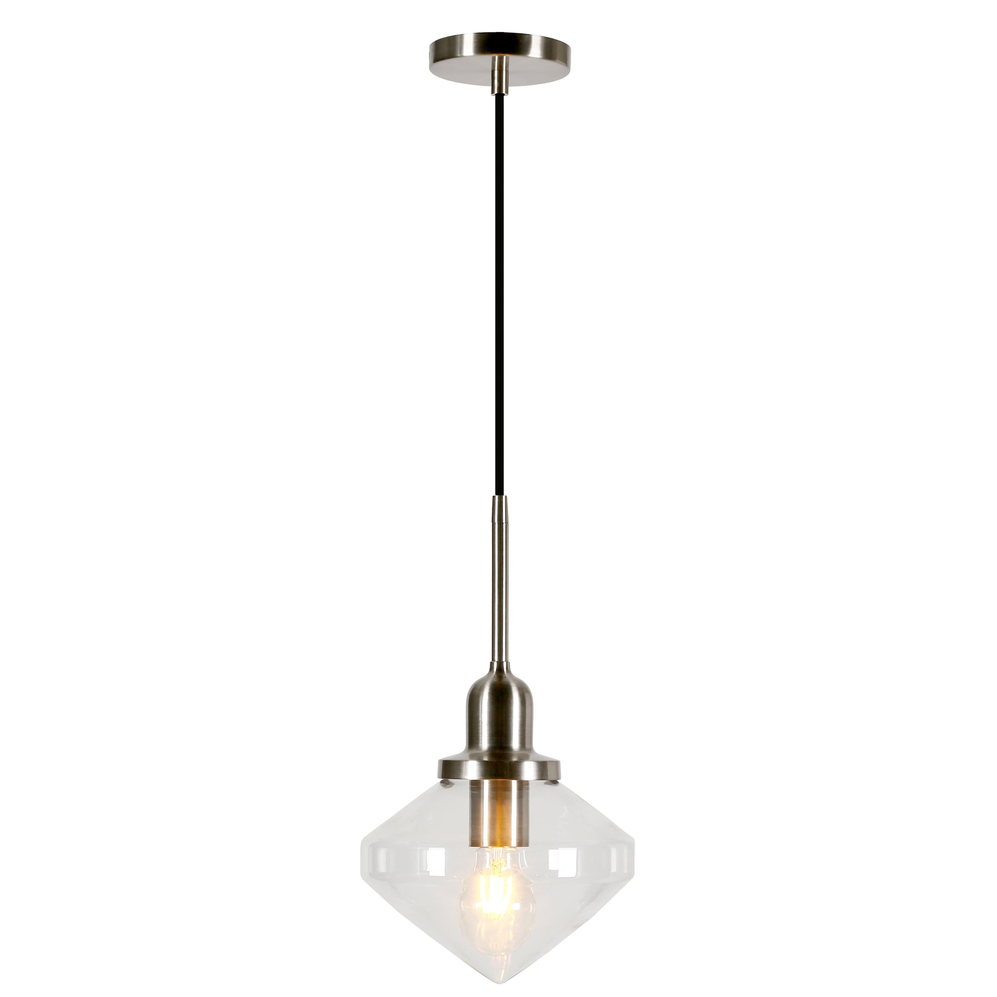 Evelyn&Zoe 8" Brushed Nickel Metal/Glass Pendant