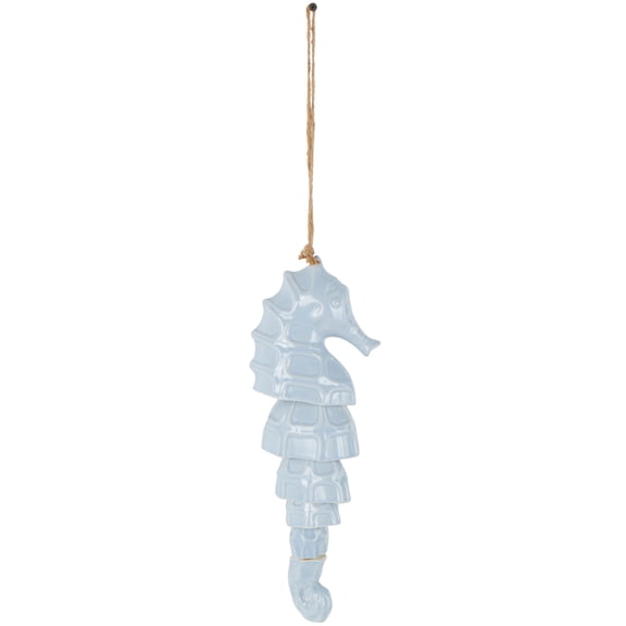 DecMode 24" Blue Ceramic Sea Horse Windchime with Brown Rope