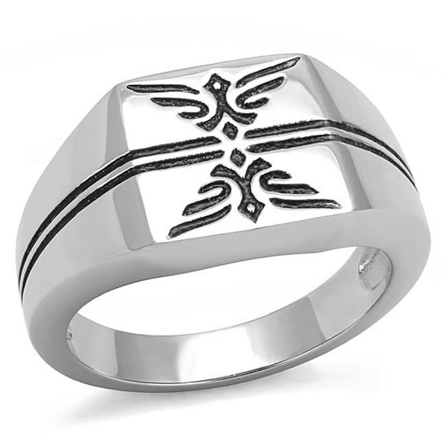 Men High Polished Stainless Steel Ring with Epoxy in Jet - Size 8