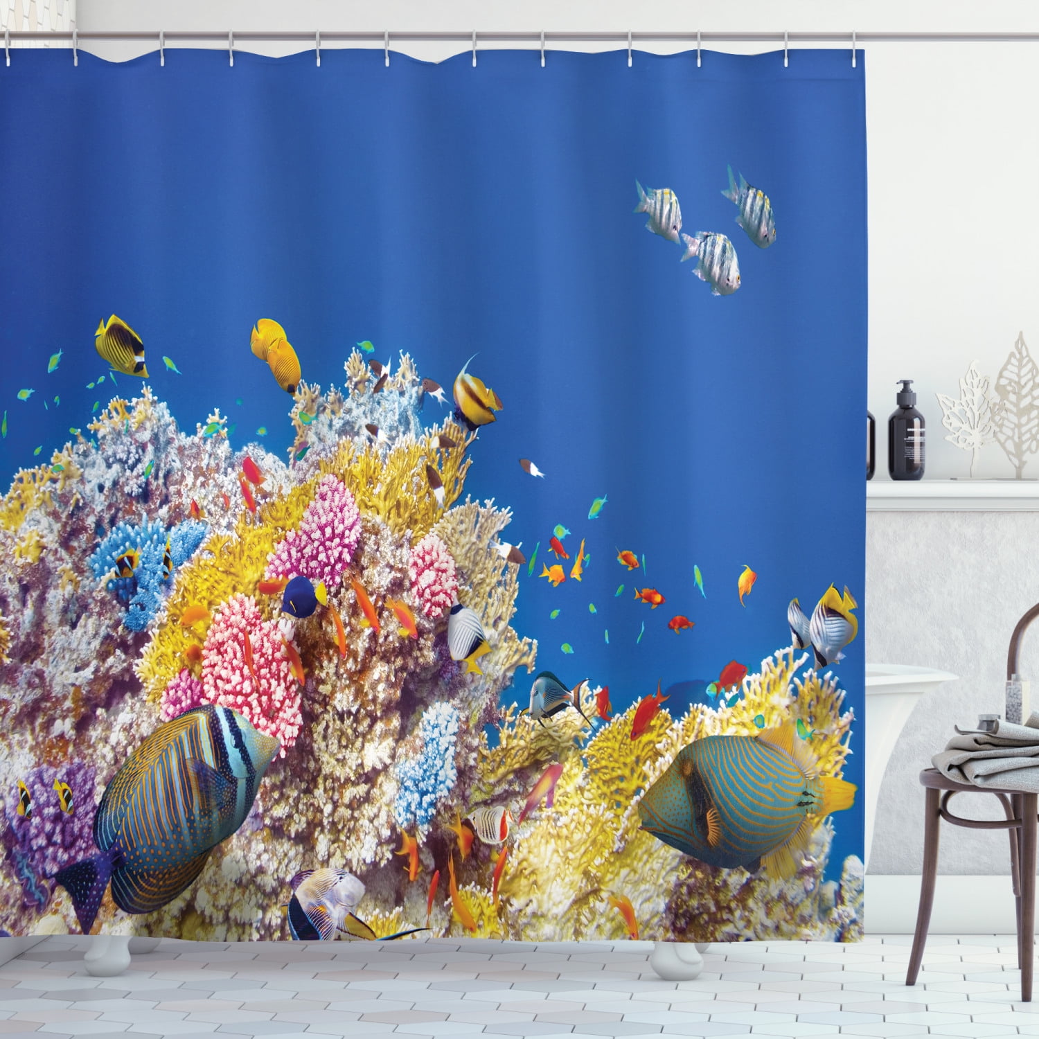Tropical Ocean Reef Palm Beach Shower Curtain Set for Bathroom Decor w/12 Hooks 