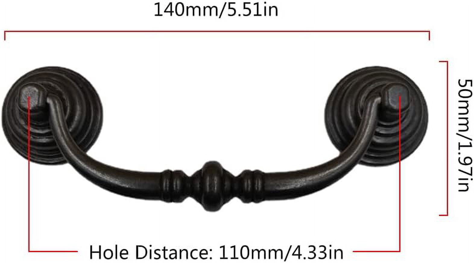 CATPAN 4 Pack Vintage Cabinet Pulls Handles Cabinet Dresser Drawer Drop Rings Handles Furniture Hardware Antique Screw Spacing 4.33 Inch (Brass+Iron Black)