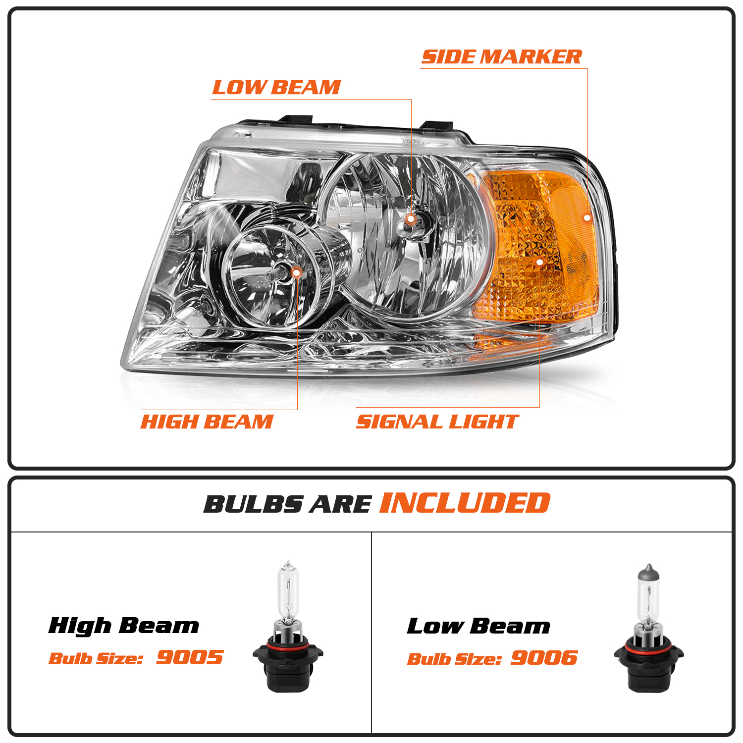 Pair W/Bulb Headlamp For 2003-2006 Ford Expedition Headlights Left & Right Side