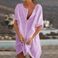 thumbnail image 2 of Riforla Women V Neck Top Shirt Pullover Solid Color Comfortable Shirt Short Sleeve Loose Elegant Shirt Dress Womens Tops Casual Purple XXL, 2 of 5