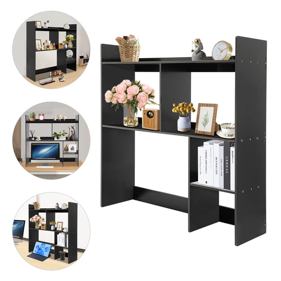 DENEST 3-Tier Desk Storage Shelf Office Table Computer Rack Desktop Bookshelf Black