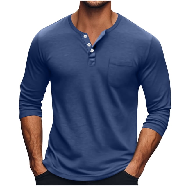 Npasoilc Tops for Men Men's Breathable Solid Color Long Sleeves Round Neck Shirt