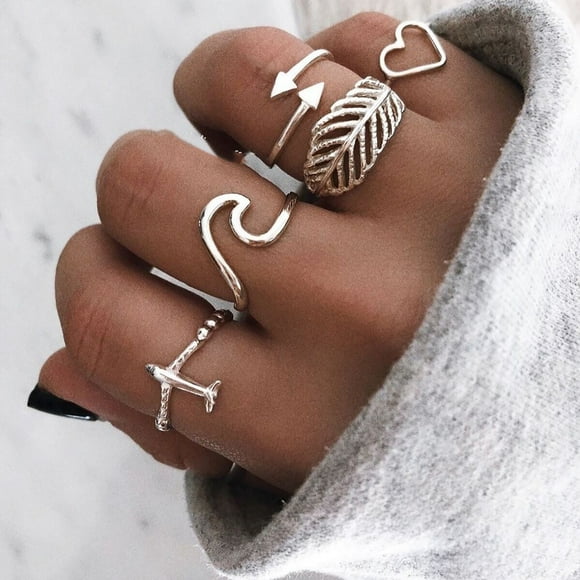 EGNMCR Rings 5PC Ladies Vintage Stack Above Knuckle Combination Set Ladies ring