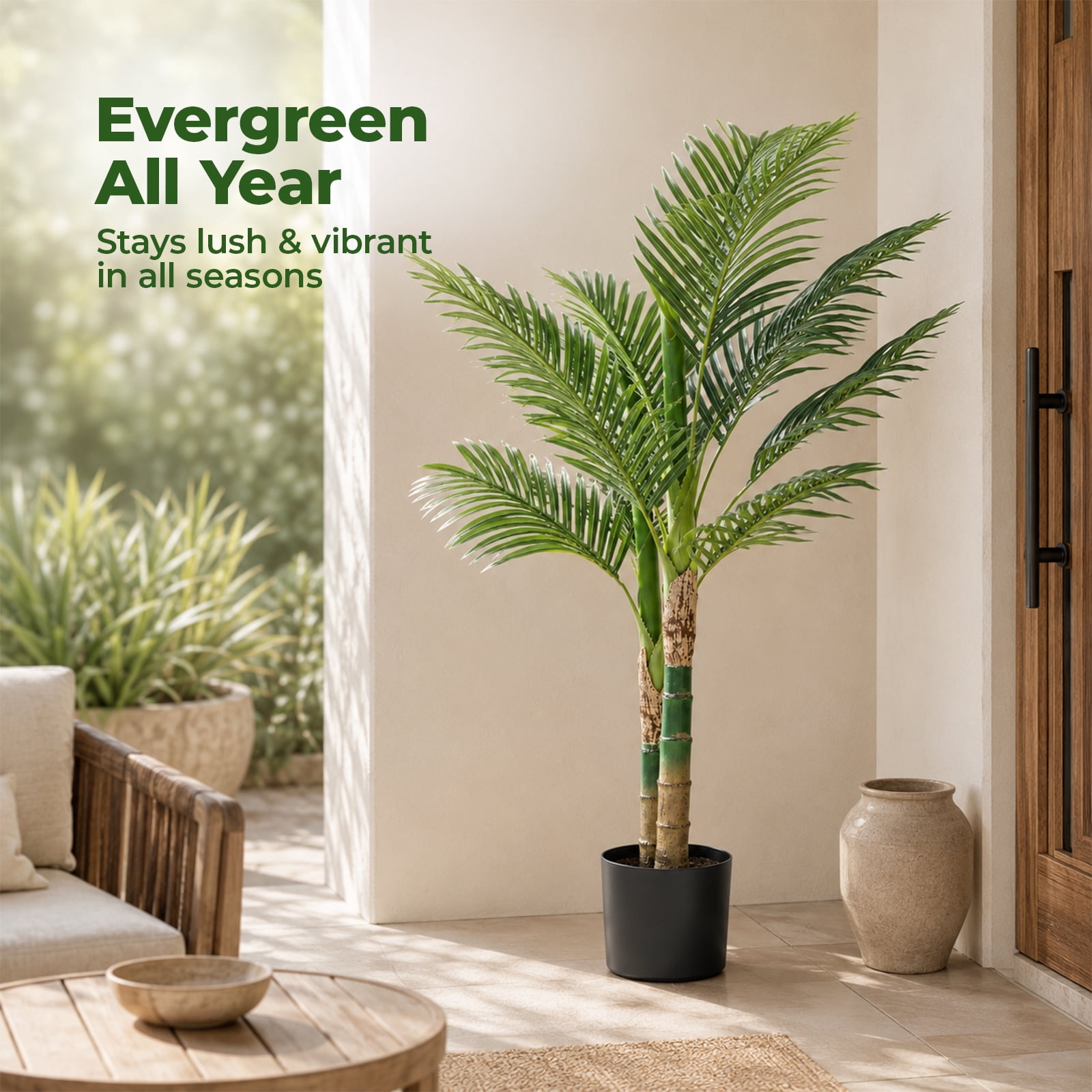 Alvantor 47 Inch Faux Palm Tree with Double Trunks for Home and Garden Decor