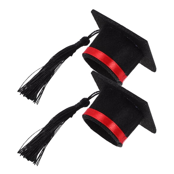 FOMIYES 2-Pack Red Felt Graduation Cap Bottle Toppers with Tassels for Wine Bottles and Party Beverage Decorations