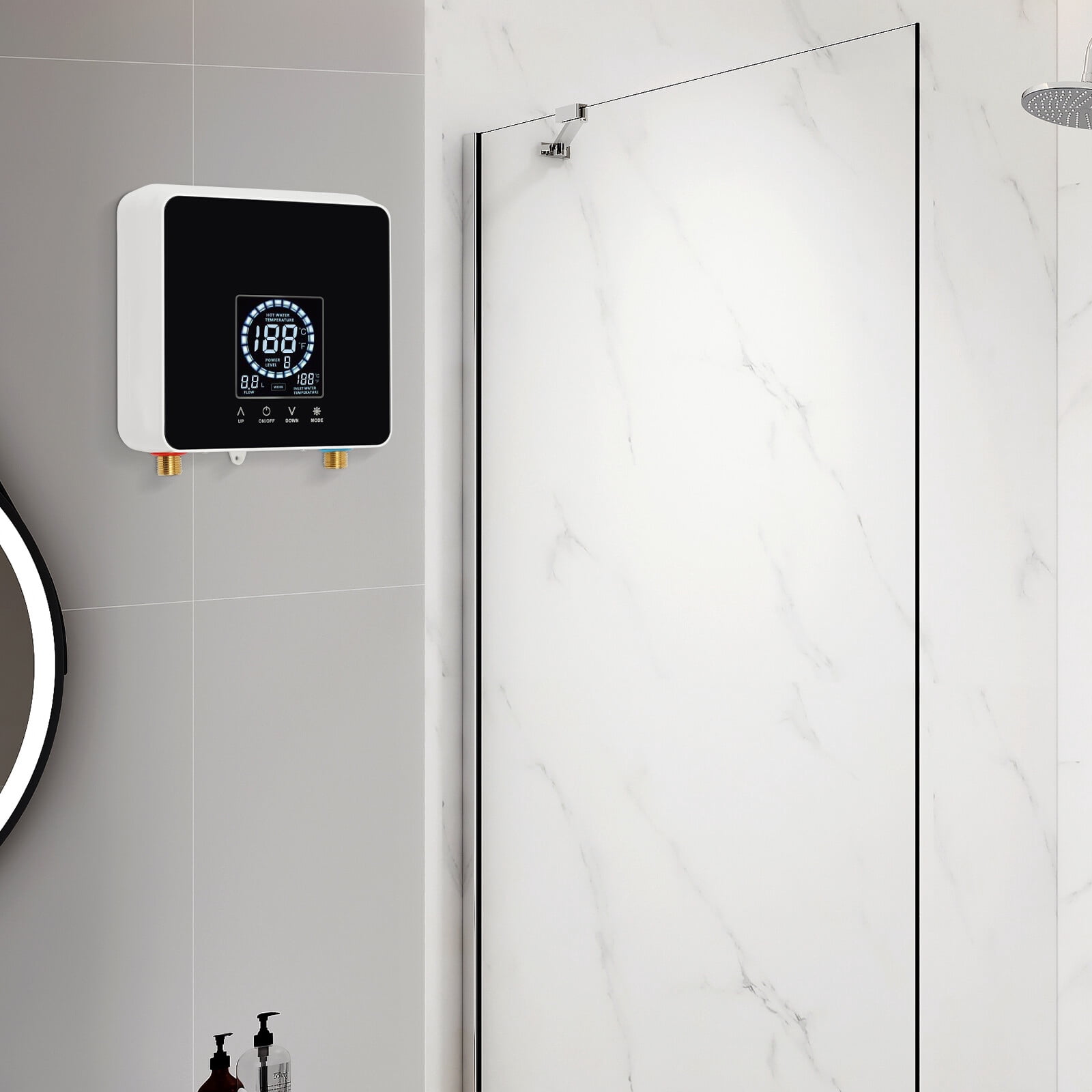 5500W 110V Wall Mounted Rectangular Tankless Hot Water Instant Heater Electric Shower Kitchen Boiler Bath