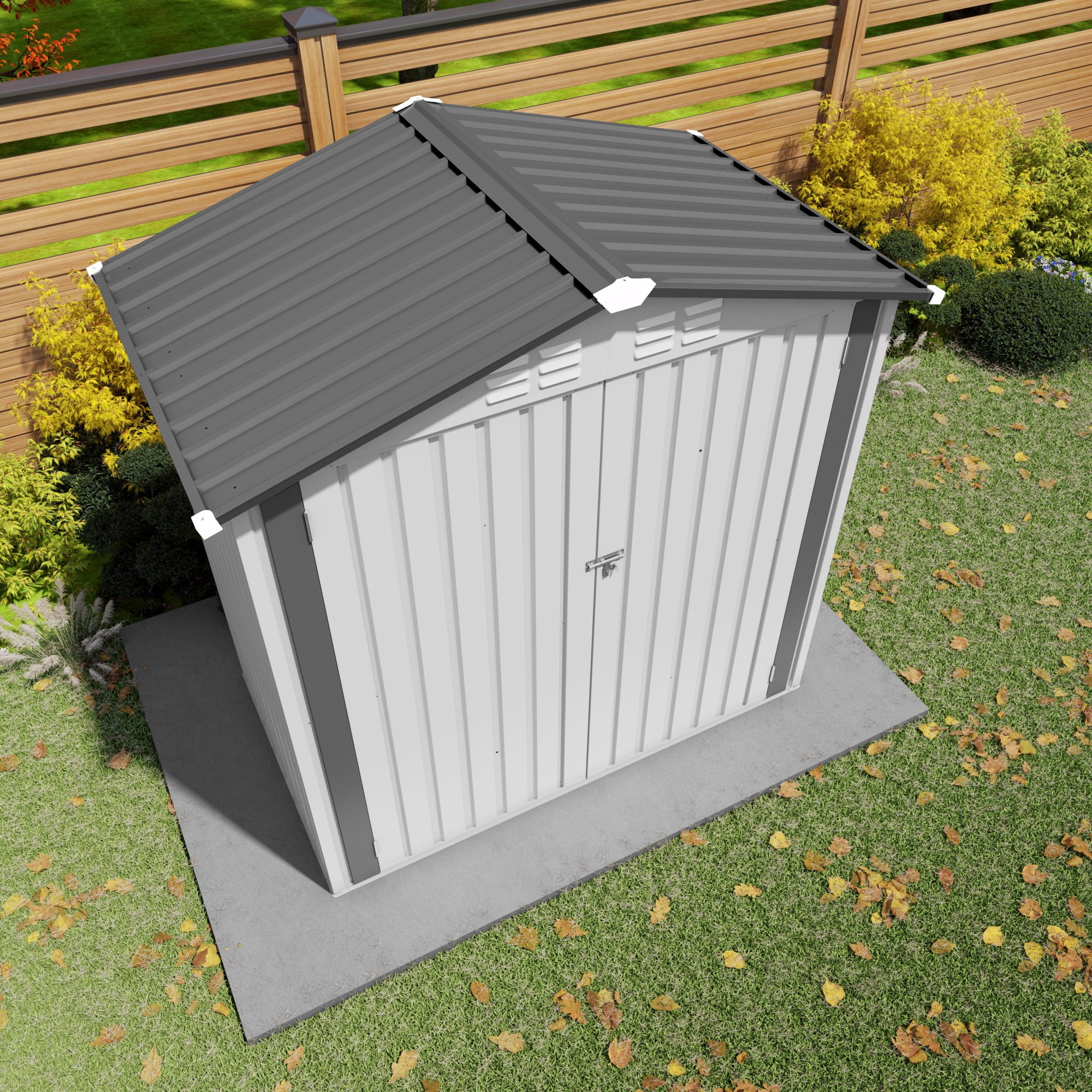 Aukfa 6x3.6 FT Outdoor Storage Shed with Lockable Door & Peaked Roof, Waterproof Garden Shed, Compact Metal Shed for Backyard, Patio, Bike & Tool Storage, White