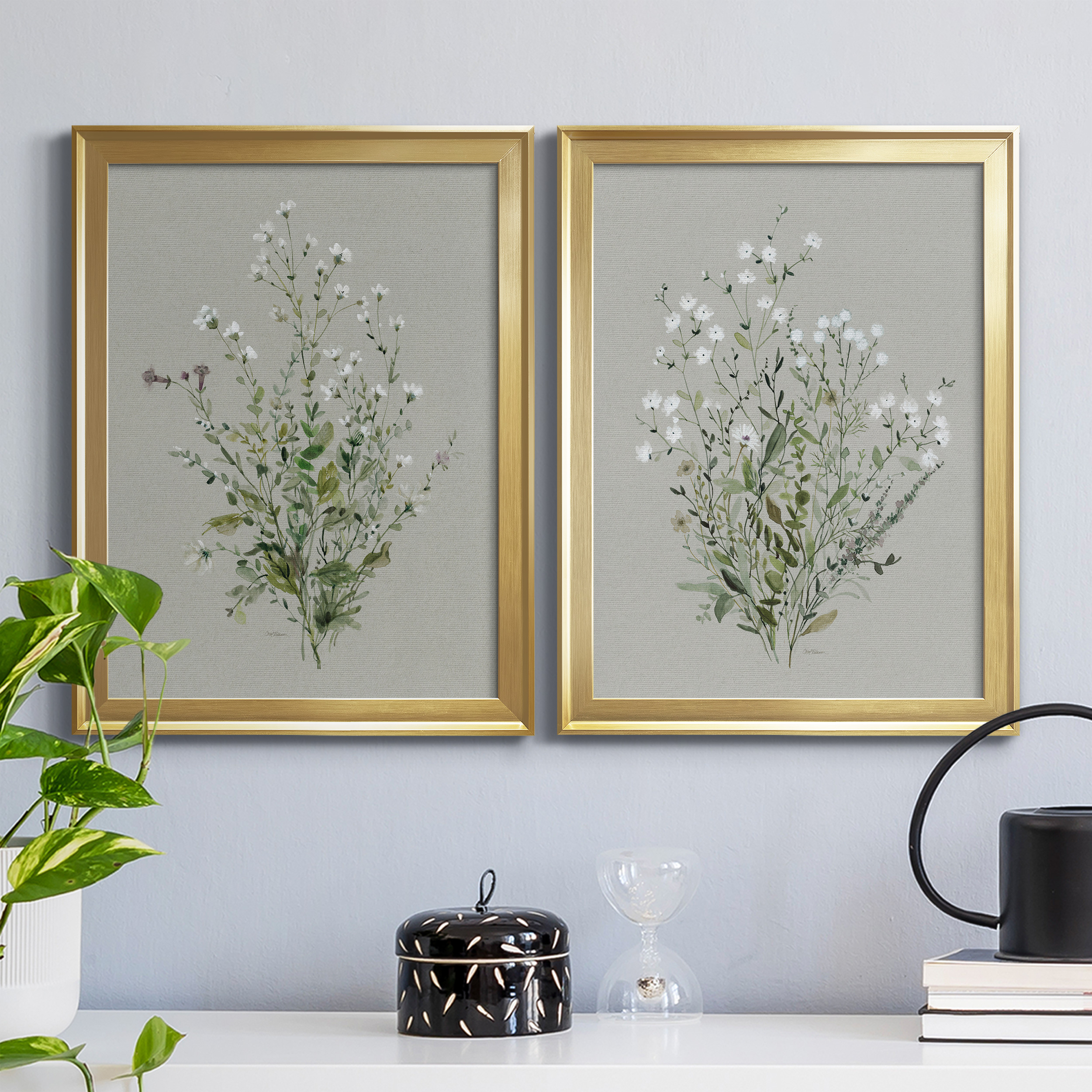 2 Piece Set Bouquet of Grace I Premium Framed Canvas - Ready to Hang - 22.5 x 30.5 Each - Gold Frame