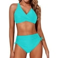 thumbnail image 2 of Swimsuits High Waist Bikini Front Swimsuit With Ruched Bandeau Top And Gathered Bottoms Flattering Bikini Set Mint Green Modest Swimsuits For Women, 2 of 9