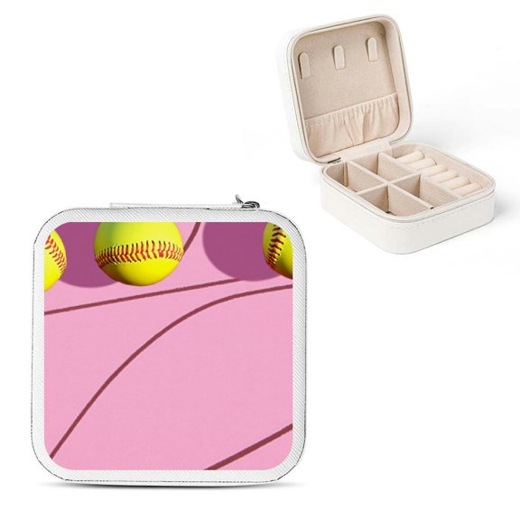 Creowell Softballs Baseball Field Jewelry Box for Necklaces Rings Earrings White