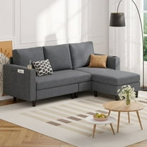 Hawsaiy 78" L-Shaped Upholstered Sectional Sofa, 3-Seat Convertible Couch with Washable Corduroy Covers, for Living Room, Apartment, Light Gray