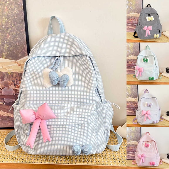 ibiyuan School Backpacks Plaid Large Capacity Bow Decor Lightweight Durable School Bag for Ages 5th 6th 8th 10th, Middle Elementary, High School, Travel, Daily Commute