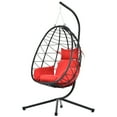 thumbnail image 7 of UHOMEPRO Outdoor Egg Chair, Patio PE Wicker Swing Egg Chair with Stand, Cushion and Headrest, All-Weather Rattan Hanging Basket Chair Hammock Chair for Home Bedroom Patio Balcony, Red, 7 of 7