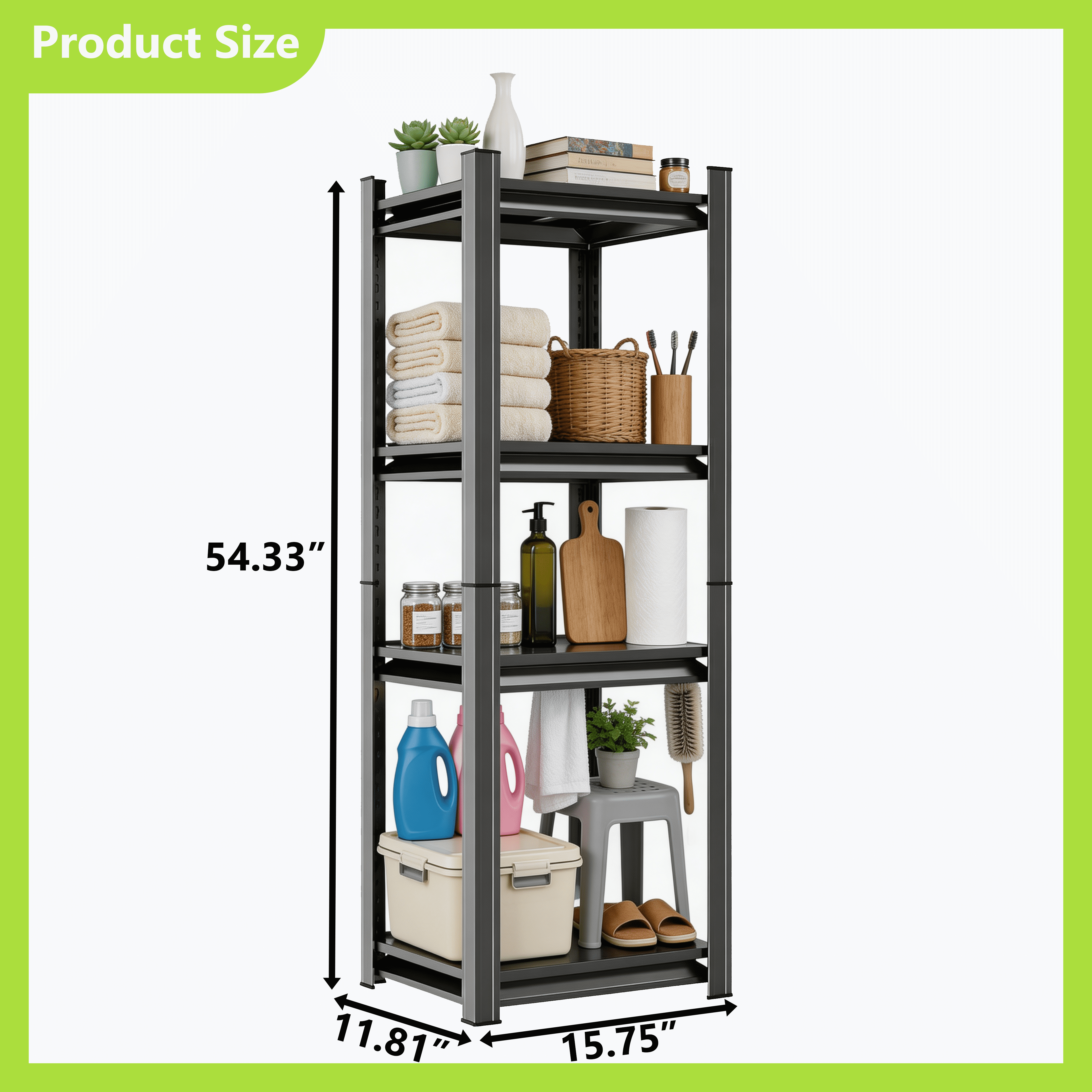 4-Tier Adjustable Metal Storage Shelving Unit, Black Heavy Duty Rack for Garage, Home, Closet & Warehouse