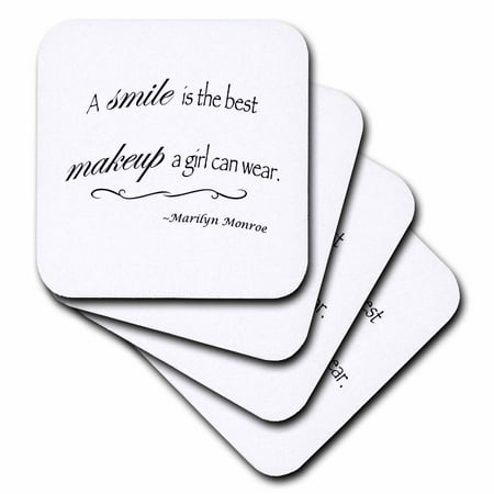 3dRose A smile is the best makeup a girl can wear, Marilyn Monroe quote - Soft Coasters, set of (Best Colors To Wear On Camera)