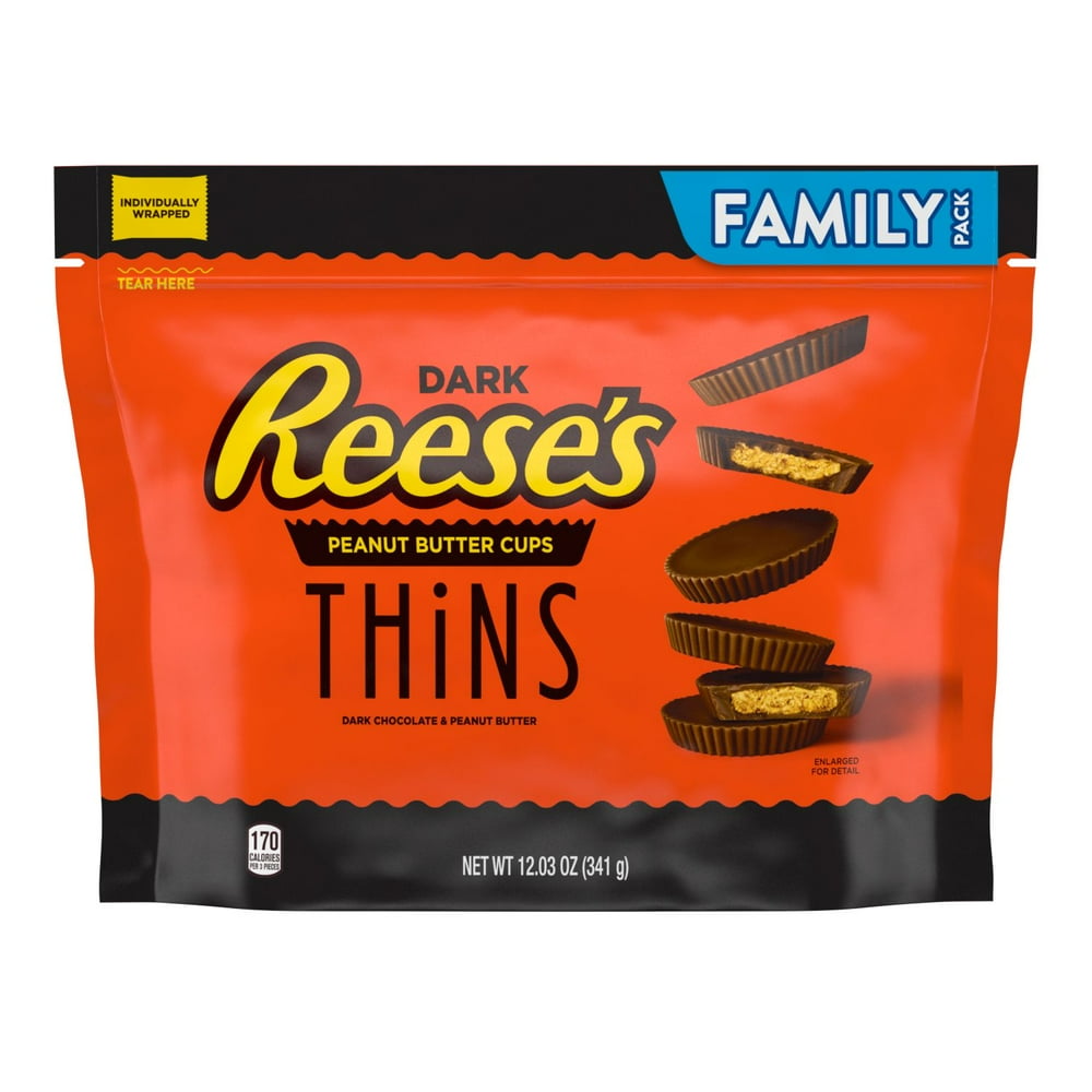 REESE'S, THiNS Dark Chocolate Peanut Butter Cups Candy, Individually