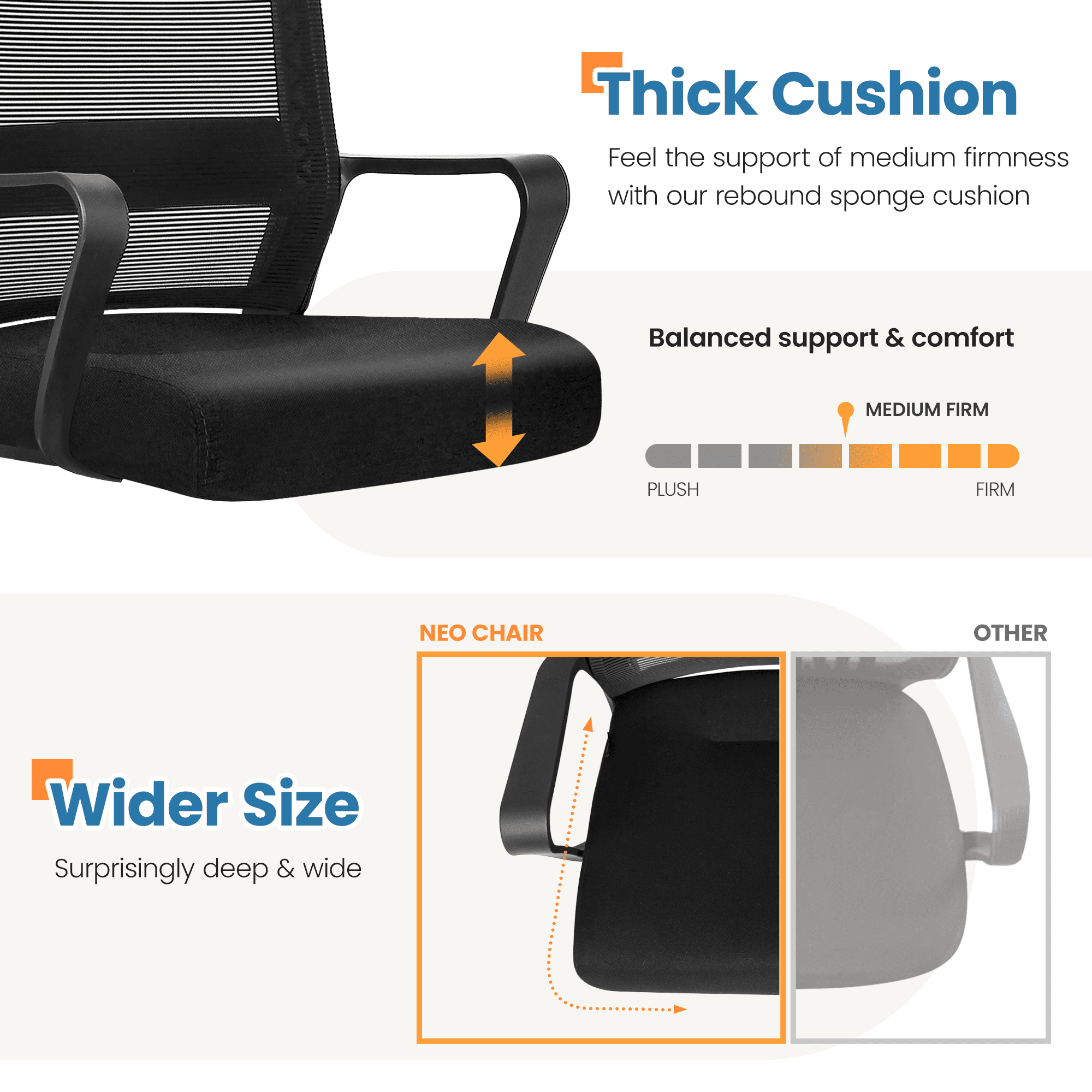 NEO CHAIR Office Chair, Ergonomic Lumbar Support, Adjustable Desk Chair with Armrests, Black
