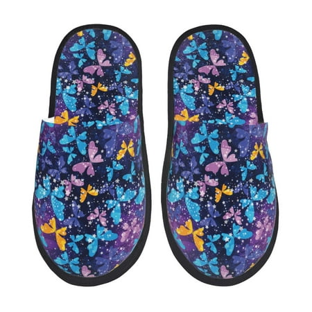 Balery Butterflies Of The Starry Sky Slient Indoor Furry Fleece Comfort House Shoes Soft Non-Slip Home Shoes Cotton slippers House Slippers-- Large