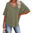 thumbnail image 5 of JGGSPWM Women's V-Neck Batwing Half Sleeve Waffle Knit Loose Solid Color Blouse Tops Army Green 2XL, 5 of 7