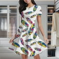 thumbnail image 2 of Colorful Feathers Pattern Design Women's Classic Swing Skater Dress Casual Work Party Cocktail Dresses, 2 of 6