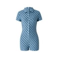 thumbnail image 5 of Gzhioc Women Short Jumpsuit, Short Sleeve Turn-down Collar Plaid Button-down Summer Playsuit,S/M/L, 5 of 9