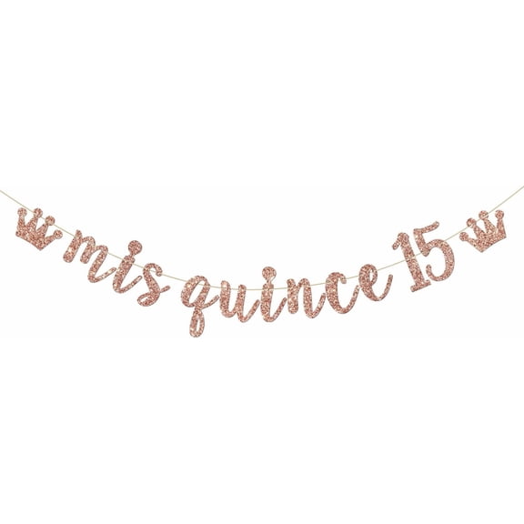Mis Quince 15 Banner, Girls 15th Birthday Party Decorations, Fifteen Sign Banner, 15th Birthday Party Decorations, Rose Gold Glitter