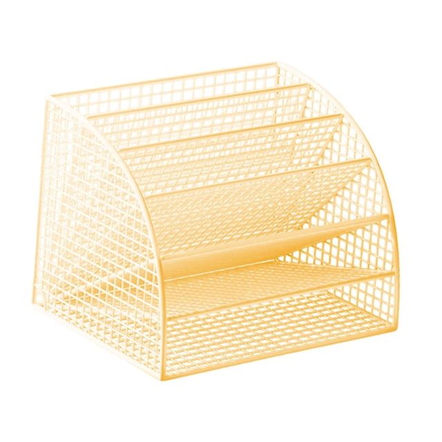simhoa Fan Shaped File Organizer Desktop Holder Stand 6 Layers Shelf Large Capacity Tabletop Sorter Storage Rack for Decoration Room Gold and S