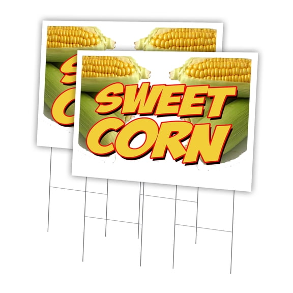 Sweet Corn 2 Pack Of 24" x 36" Yard Sign & Stake | Advertise Your Business | Stake Included Image On Front Only | Made in The USA
