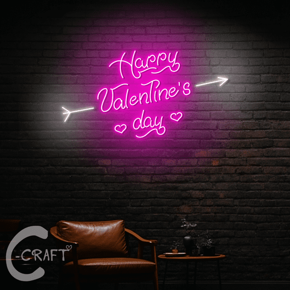 C-CRAFT Happy Valentine's Day Neon Led Light Sign 20 inch for Home Bedroom Restaurant Wall Decor