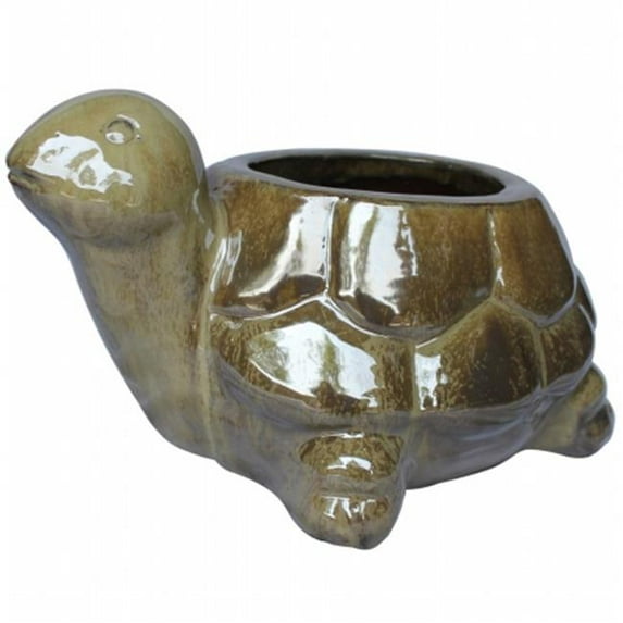 Michael Carr Designs MCD6610BCRECOM Brown Cream Turtle Planter, 13 in.