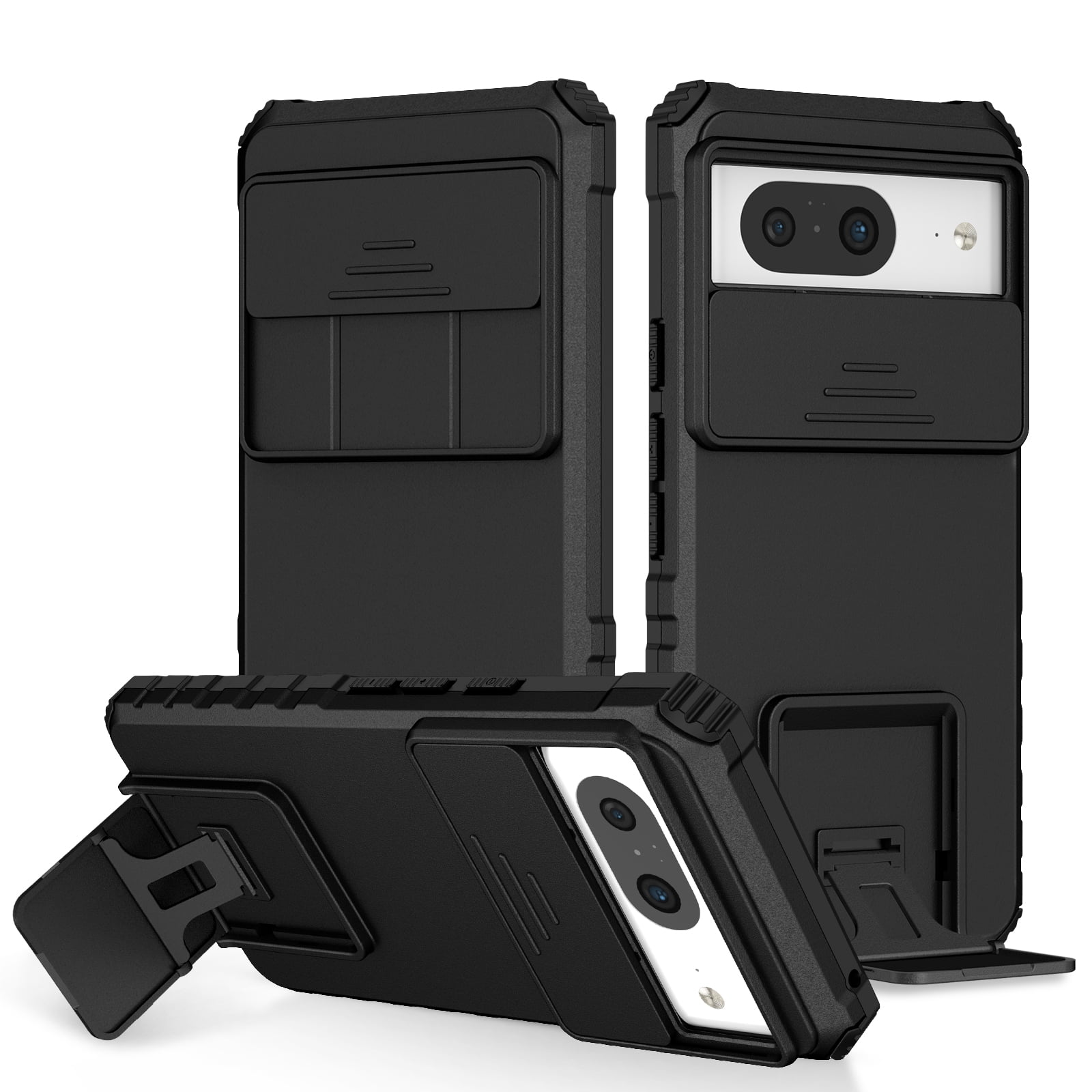 Rugged Case for Google Pixel 8 Camera Lens Sliding Cover, Hidden