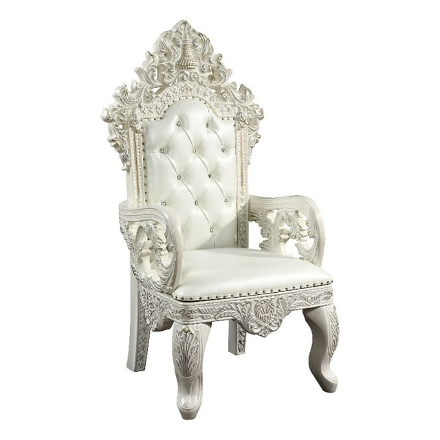 ACME Adara Fauteuil en Faux Cuir Blanc et Blanc Antique (Ensemble de 2)