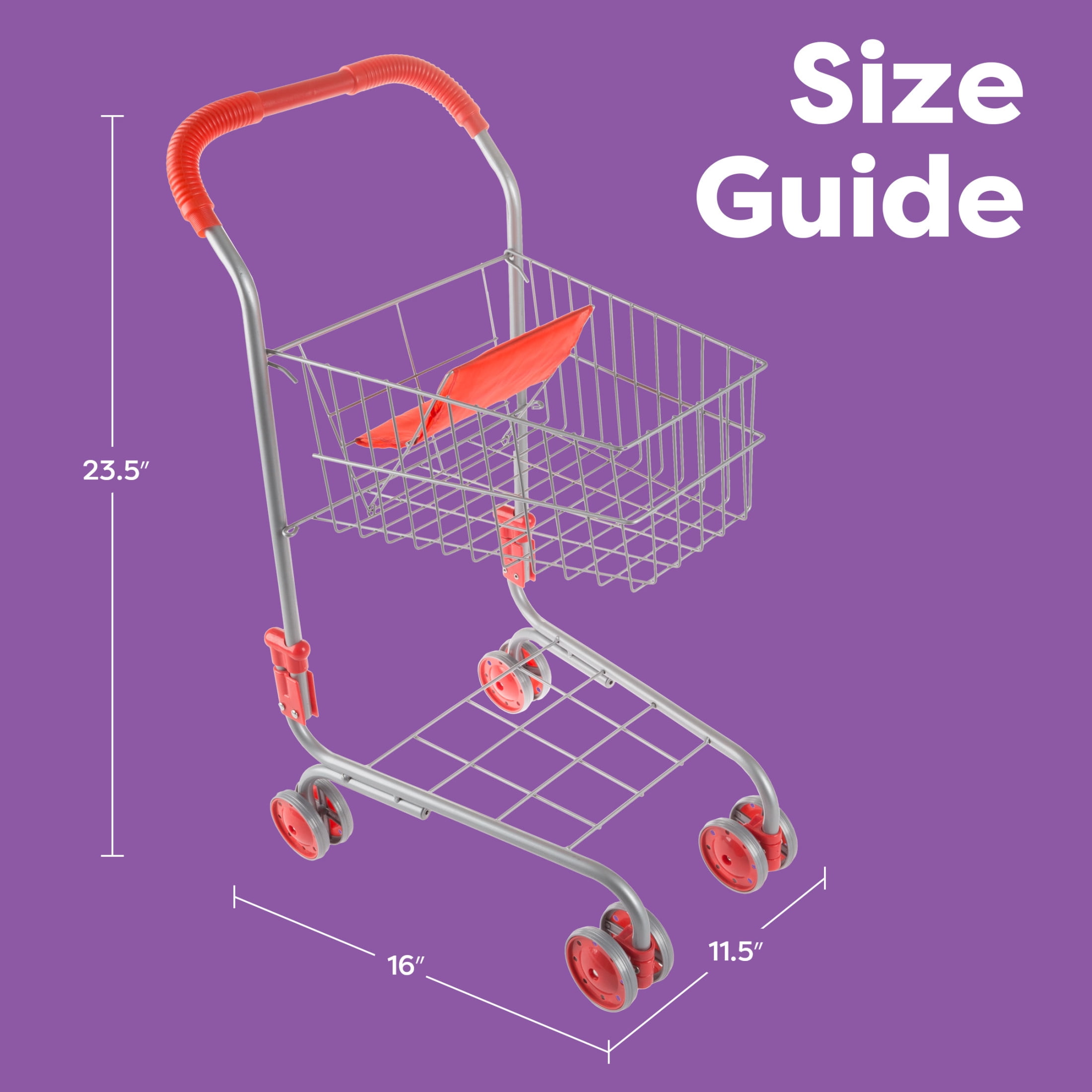 Hey Play Kids Shopping Cart with Pivoting Front Wheels and Fold-Up Design