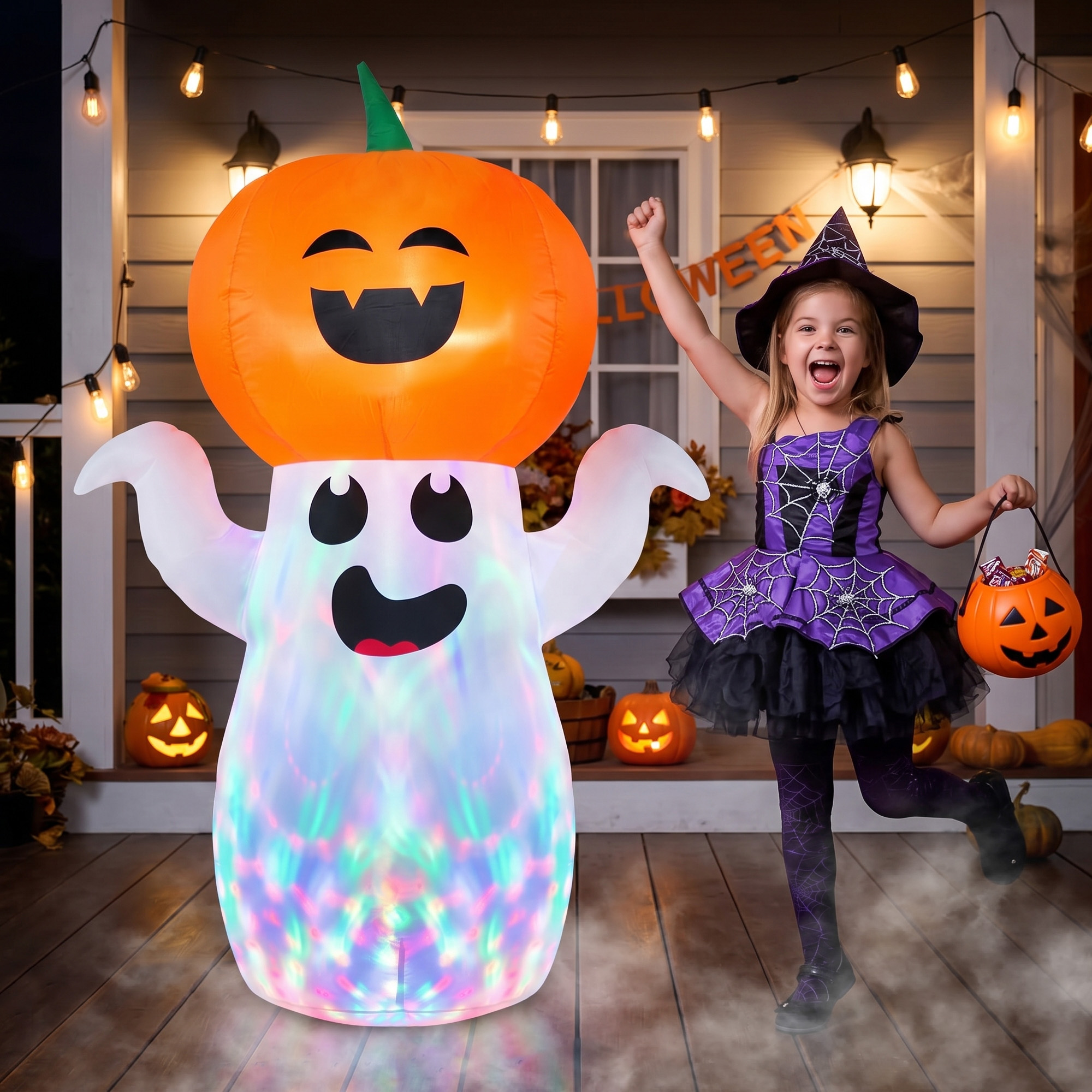 GVDV 5 Ft Halloween Inflatable Pumpkin Ghost with LED Lights photo 8
