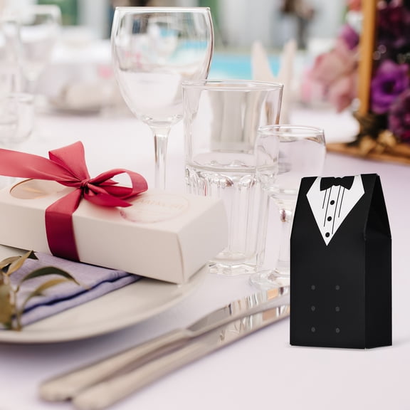 OFFIGAM 50Pcs Tuxedo Shaped Wedding Favor Boxes Rectangular For Wedding Guests