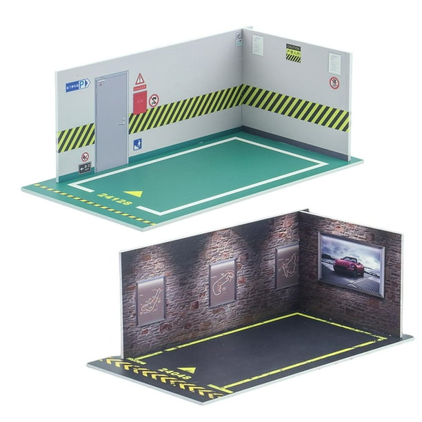 2 modelos de coches a escala 1/24, estacionamiento de coches de juguete, escena de fundición a presión, fondo DIY, colección Pisos de color verde